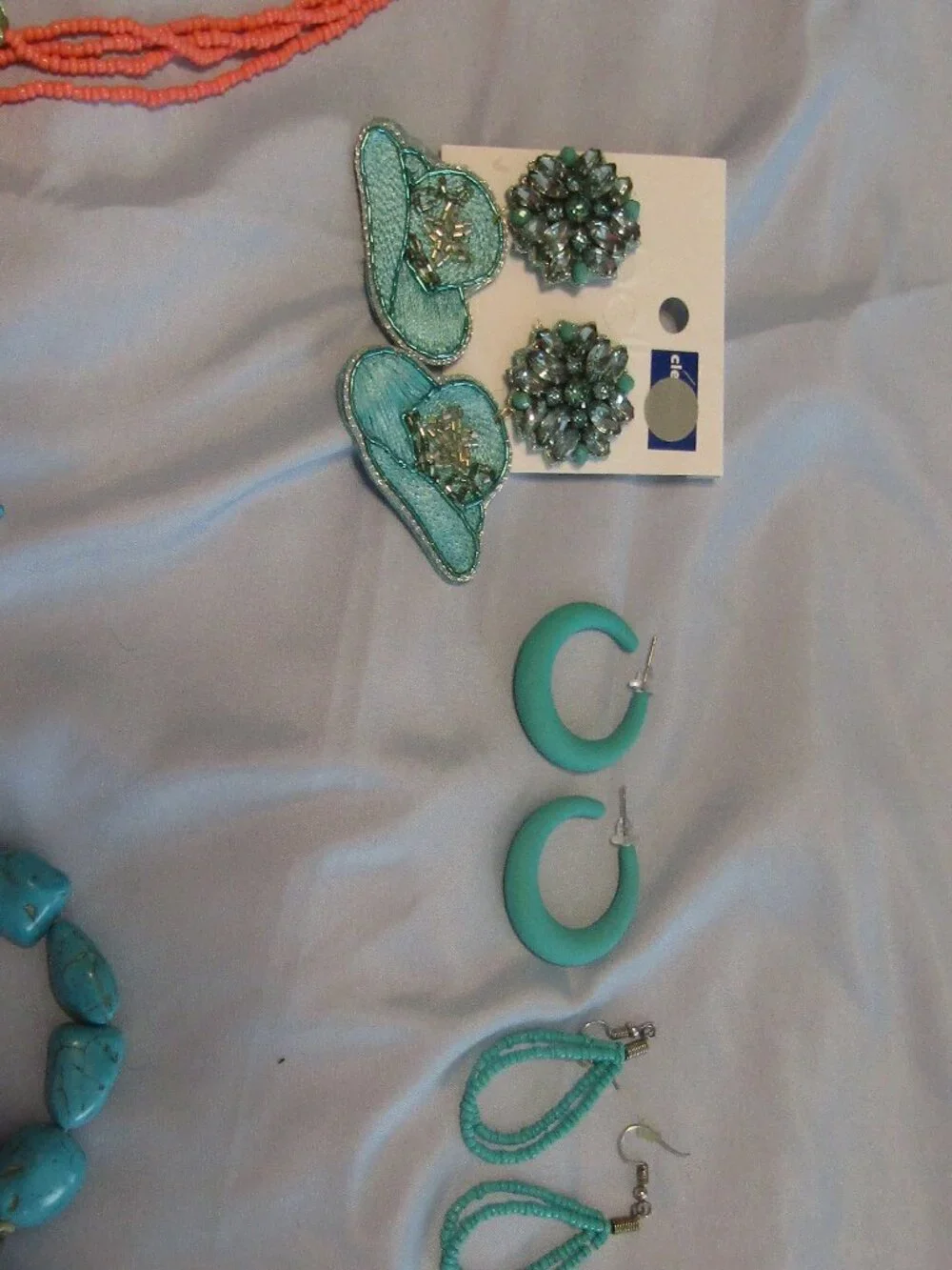Lot Turquoise & Coral 8 Piece Costume Jewelry 2 Necklaces 3 Earrings 3 Bracelets